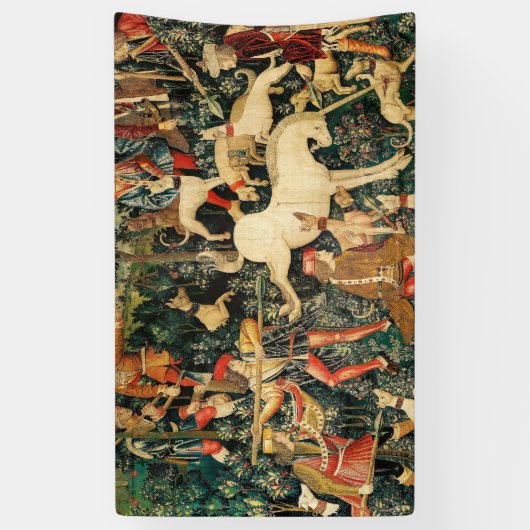 Unicorn Tapestries middeleeuwse klassieker verdedi Spandoek (Verticaal)