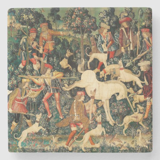 Unicorn Tapestries middeleeuwse klassieker verdedi Stenen Onderzetter (Voorkant)