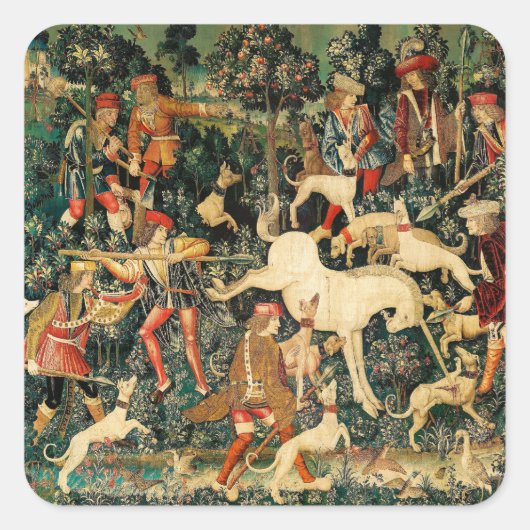 Unicorn Tapestries middeleeuwse klassieker verdedi Vierkante Sticker (Voorkant)