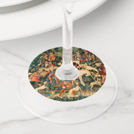 Unicorn Tapestries middeleeuwse klassieker verdedi Wijnglaslabel (Dichtbij)