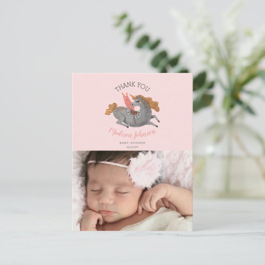 Unicorn | Thank You | pink | Photo Postcard Briefkaart (Staand voorkant)