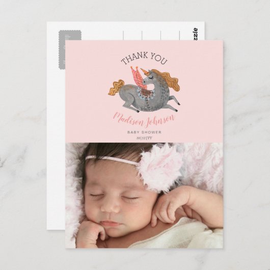 Unicorn | Thank You | pink | Photo Postcard Briefkaart (Voorkant / Achterkant)