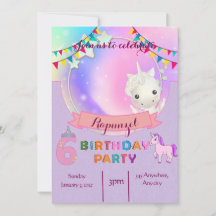 Unicorn-thema 6e verjaardag Party Invitation Kaart