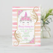 Unicorn Thema Baby Verjaardagsuitnodiging Kaart (Staand voorkant)