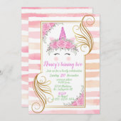 Unicorn Thema Baby Verjaardagsuitnodiging Kaart (Voorkant / Achterkant)