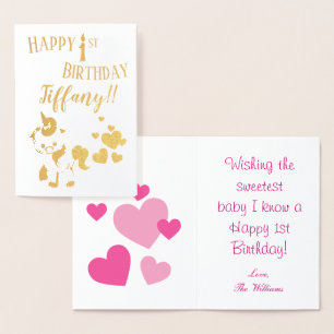 Unicorn Theme Happy 1st Birthday Folie Kaarten