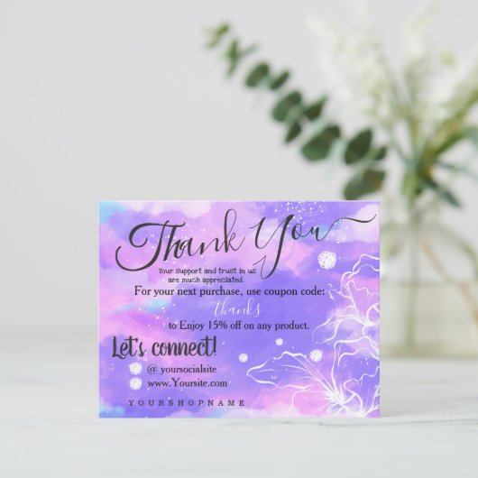 Unicorn Theme - Hartelijk dank voor uw bestellings Bedankkaart (Staand voorkant)