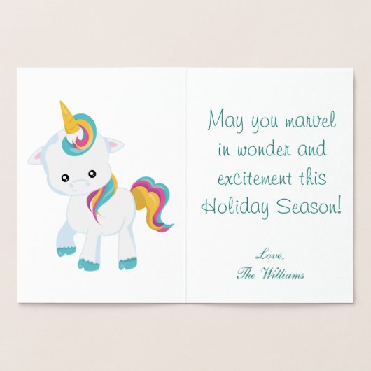 Unicorn Theme Merry Kerstmis Folie Kaarten (Binnen)