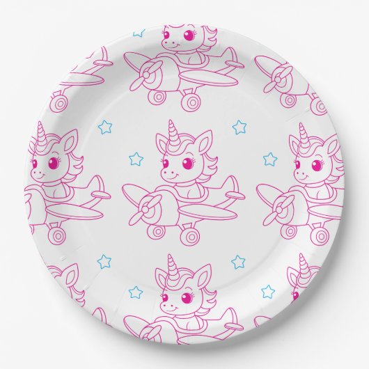 unicorn theme pink papieren bordje (Voorkant)