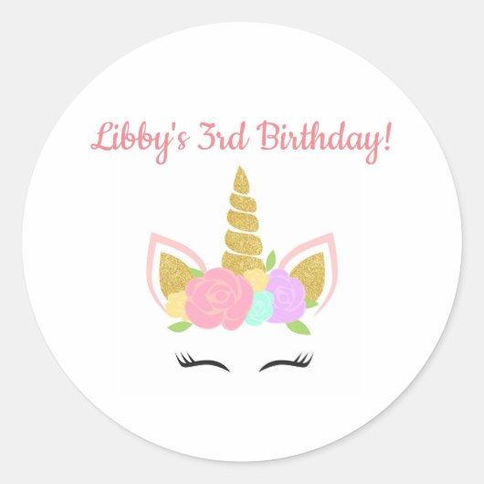 Unicorn Themed Birthday Party Sticker Round (Voorkant)