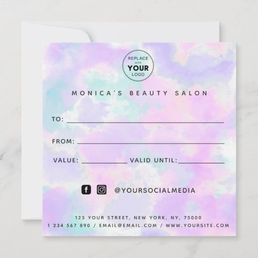 Unicorn Tie Dye Elegant Modern Beauty Salon Logo (Achterkant)