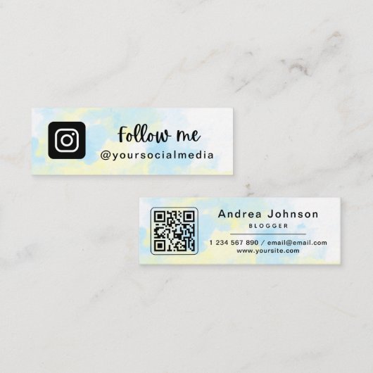 Unicorn Tie Dye Trendy Instagram volg QR Code Mi Mini Visitekaartje (Voorkant / Achterkant)