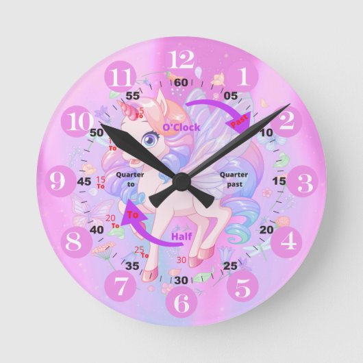 Unicorn Time Learning Clock Ronde Klok (Voorkant)
