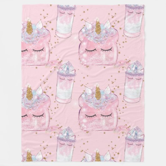 Unicorn Toast and Milkshake Fleece Deken (Voorkant)