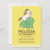 Unicorn Triceratops Dinosaur Yellow Kids Birthday Kaart (Voorkant)