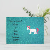 Unicorn turquoise glitter kaart (Staand voorkant)