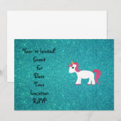 Unicorn turquoise glitter kaart (Voorkant / Achterkant)