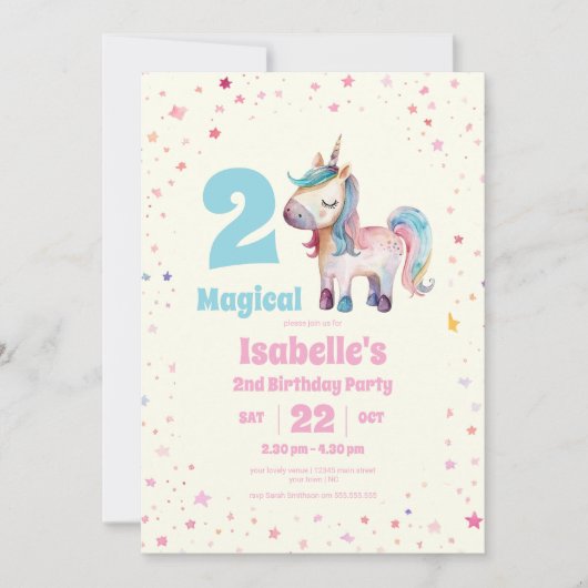 Unicorn Twee Magische Uitnodiging voor het 2e Verj (Voorkant)