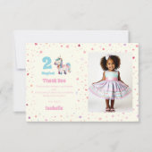 Unicorn Twee magische verjaardagsfeestfoto Bedankkaart (Voorkant)