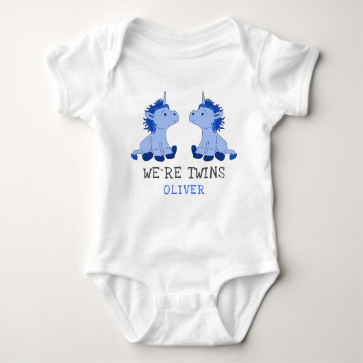 Unicorn Twin Boys Baby Bodysuit met naam (Voorkant)