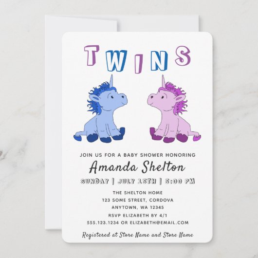 Unicorn Twins Baby shower Invitation Kaart (Voorkant)
