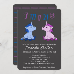 Unicorn Twins Baby shower Invitation Kaart