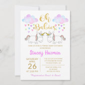 Unicorn Twins Pastel Rainbow Clouds Baby shower Kaart (Voorkant)