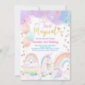 Unicorn Two Magical 2nd Birthday Party Pastel Kaart (Voorkant)