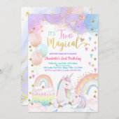 Unicorn Two Magical 2nd Birthday Party Pastel Kaart (Voorkant / Achterkant)