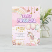 Unicorn Two Magical Pastel Birthday Invitation Kaart (Staand voorkant)