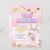 Unicorn Two Magical Pastel Birthday Invitation Kaart (Voorkant / Achterkant)