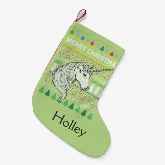 Unicorn Ugly KerstSweater Wildlife Series Kleine Kerstsok (Voorkant (Hangend))