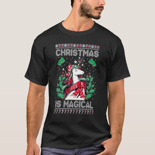 Unicorn Ugly Xmas Christmas is Magical T-shirt (Voorkant)