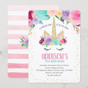 Unicorn Uitnodiging 1e Verjaardag Baby shower