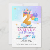 Unicorn-uitnodiging, 2e verjaardag Unicorn Kaart (Voorkant)