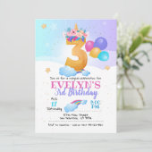 Unicorn-uitnodiging, 3e verjaardag Unicorn Kaart (Staand voorkant)