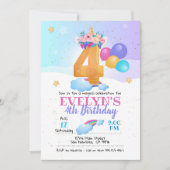 Unicorn-uitnodiging, 4e verjaardag Unicorn Kaart (Voorkant)