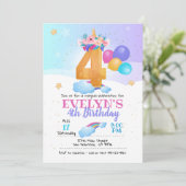 Unicorn-uitnodiging, 4e verjaardag Unicorn Kaart (Staand voorkant)