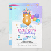 Unicorn-uitnodiging, 8e verjaardag Unicorn Kaart (Voorkant / Achterkant)