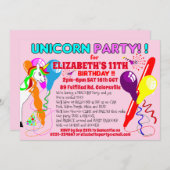 UNICORN uitnodiging eenhoorns verjaardagsfeest ple (Voorkant / Achterkant)