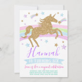 Unicorn uitnodiging gouden regenboog verjaardagsfe (Voorkant)