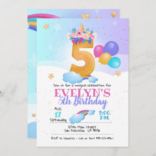 Unicorn-uitnodiging, Unicorn 5th Birthday Kaart