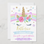 Unicorn-uitnodiging verjaardagsfeest regenboogeenh kaart (Voorkant)