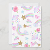 Unicorn-uitnodiging verjaardagsfeest regenboogeenh kaart (Achterkant)