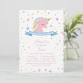 Unicorn - uitnodiging voor verjaardagsfeest (Staand voorkant)