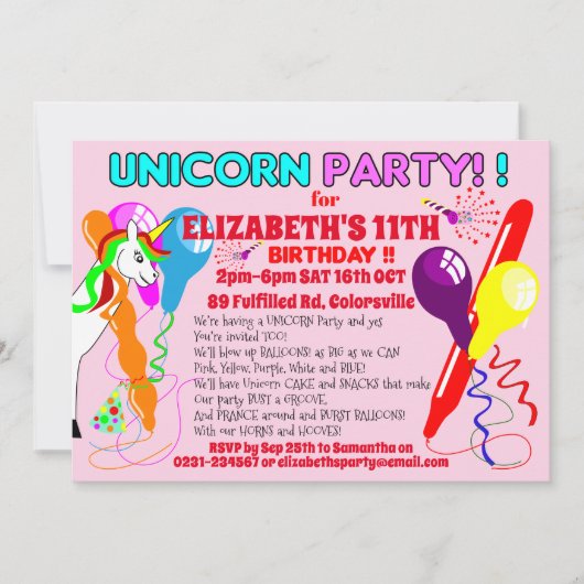 UniCORN-uitnodigingsunicorns verjaardagsfeest Kaart (Voorkant)