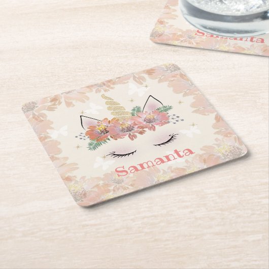 Unicorn, Unicorn Face, gepersonaliseerd Kartonnen Onderzetters (Schuin)