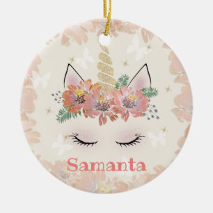 Unicorn, Unicorn Face, gepersonaliseerd Keramisch Ornament