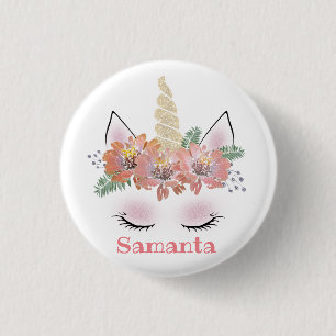 Unicorn, Unicorn Face, gepersonaliseerd, meisjes, Ronde Button 3,2 Cm