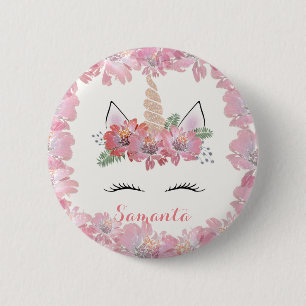 Unicorn, Unicorn Face, gepersonaliseerd, meisjes,  Ronde Button 5,7 Cm